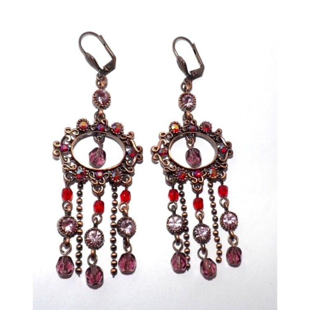 Vintage 1928 Jewelry Brand AB Purple Red Crystal Chandelier Dangle Earrings